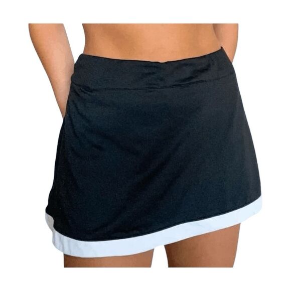 Champion Tennis Mini Skirt Skort Black White Stripe Athletic Back Pleats Poc - Picture 2 of 11